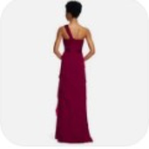 Size 10 Adrianna Papell Deep Wine Draped One Shoulder Flutter Gown Formal Dress - Picture 4 of 5